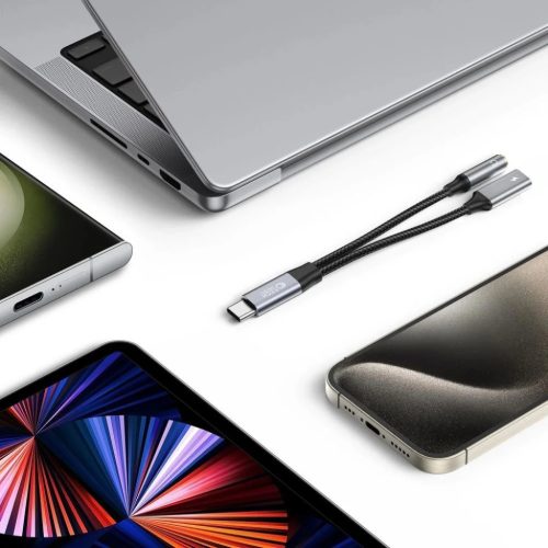 Tech-Protect UltraBoost USB-C (male) PD 60W 6A / mini jack 3.5mm (female) - USB-C (female) átalakító kábel - fekete