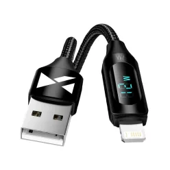   USB-A Kábel - Lightning Wozinsky WUALC1 LED Kijelzővel 2.4A 1m - Fekete