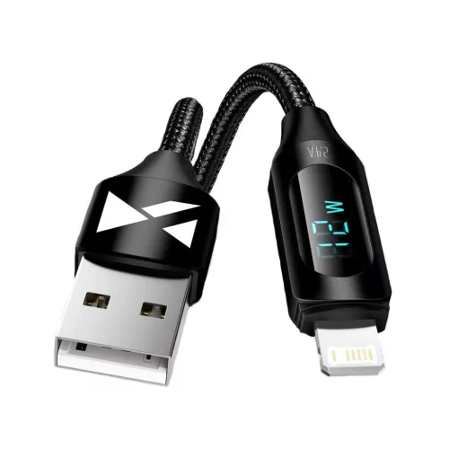 USB-A Kábel - Lightning Wozinsky WUALC2 LED Kijelzővel 2.4A 2m - Fekete