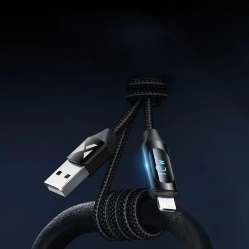 USB-A Kábel - Lightning Wozinsky WUALC2 LED Kijelzővel 2.4A 2m - Fekete