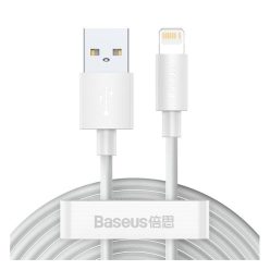   Baseus Simple Wisdom USB / Lightning adat/töltőkábel, 2,4A, 1,5m, Fehér (2db)