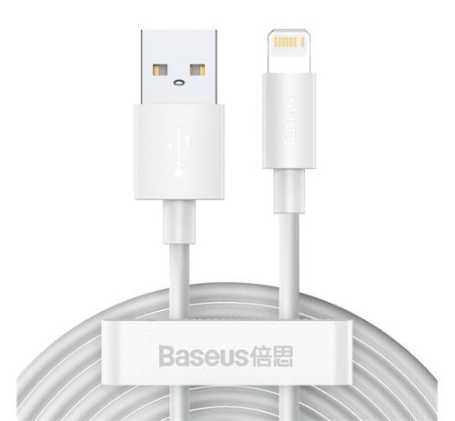 Baseus Simple Wisdom USB / Lightning adat/töltőkábel, 2,4A, 1,5m, Fehér (2db)