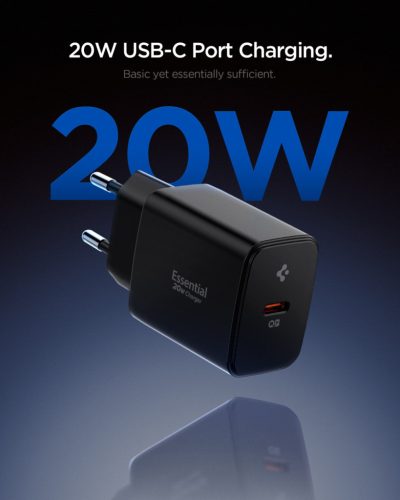 Spigen Essential EE201EU 1-port hálózati töltő adapter, 20W, Fekete