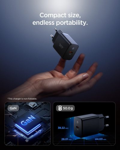 Spigen Essential EE201EU 1-port hálózati töltő adapter, 20W, Fekete