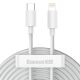 Baseus Simple Wisdom USB-C-Lightning adat/töltőkábel PD, 20W, 1,5m, fehér, 2db