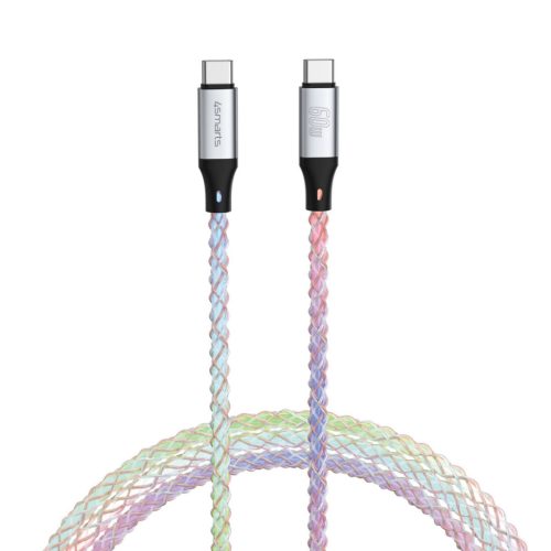 4smarts RGBCord USB-C / USB-C töltő és adatkábel, RGB világítással, 60W, 1.5m, színes