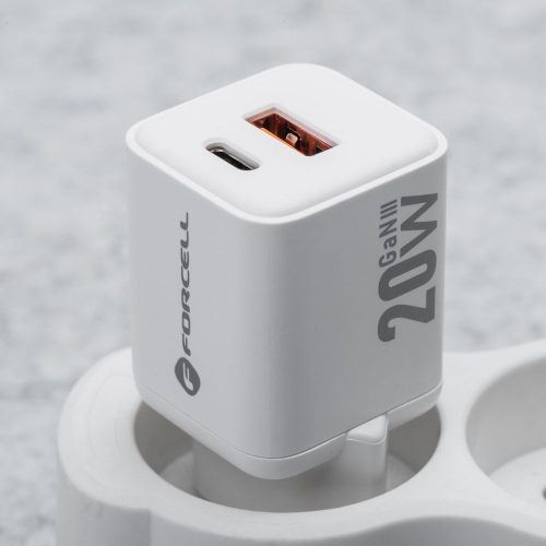 Forcell F-Energy Mini GaN III VT-35A USB-C + USB-A töltő adapter,  PD, QC4.0, 20W, fehér