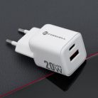 Forcell F-Energy Mini GaN III VT-35A USB-C + USB-A töltő adapter,  PD, QC4.0, 20W, fehér