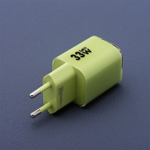 Forcell F-Energy Crystal Color GaN III VT-41 USB-C-USB-A hálózati töltő adapter szilikon kábellel, 33W, zöld