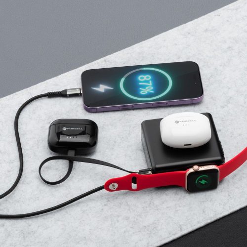 Forcell F-Energy E856 multifunkcionális wireless töltő  / powerbank, USB-A-USB-C, 45W, 15000mAh, fekete