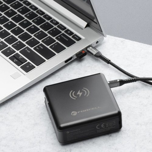 Forcell F-Energy E856 multifunkcionális wireless töltő  / powerbank, USB-A-USB-C, 45W, 15000mAh, fekete