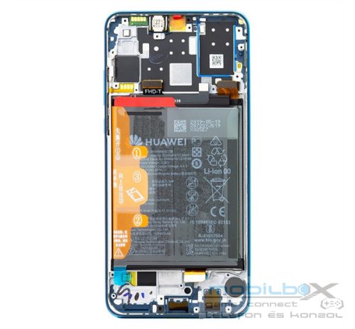 Huawei P30 Lite (2020) kompatibilis LCD modul kerettel, akkumulátorral, gyári, kék