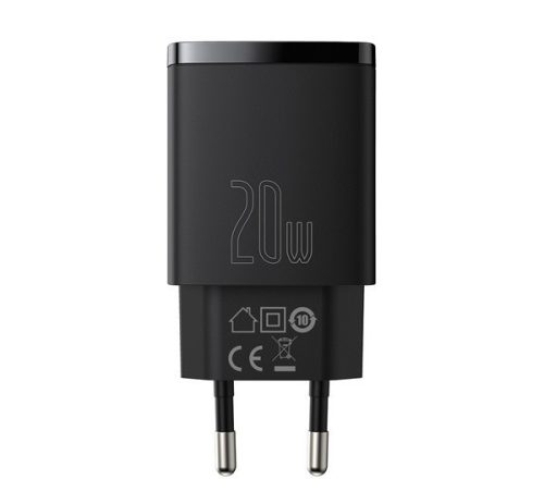 Baseus Compact gyorstöltő adapter 20W USB-C + USB-A, fekete