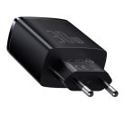 Baseus Compact gyorstöltő adapter 30W USB-C + 2XUSB-A, fekete