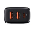 Baseus Compact gyorstöltő adapter 30W USB-C + 2XUSB-A, fekete
