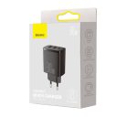 Baseus Compact gyorstöltő adapter 30W USB-C + 2XUSB-A, fekete