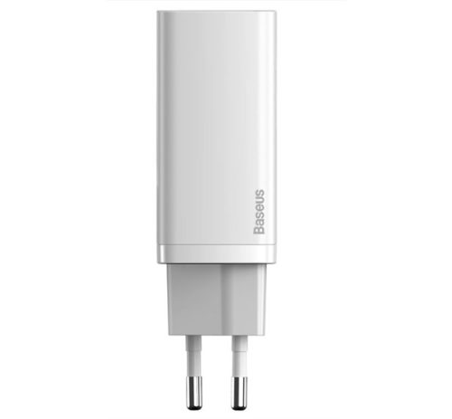 Baseus GaN2 Lite hálózati töltő adapter 65W USB-C + USB-A, fehér