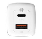 Baseus GaN2 Lite hálózati töltő adapter 65W USB-C + USB-A, fehér