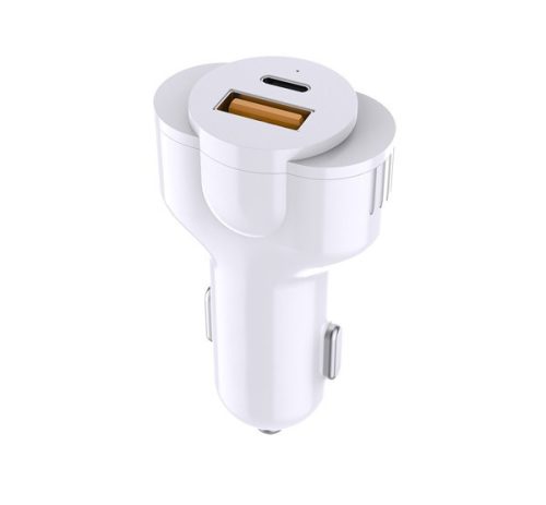 Phoner PH-CC58 autós szivargyújtó gyorstöltő, USB-C + USB, PD, 30W, fehér