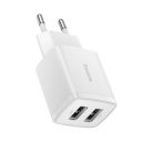 Baseus hálózati gyorstöltő 2xUSB, 10.5W, fehér