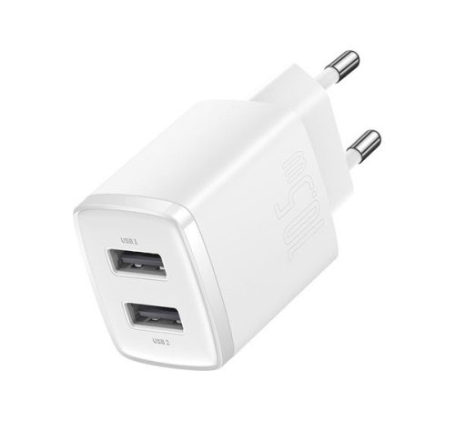 Baseus hálózati gyorstöltő 2xUSB, 10.5W, fehér