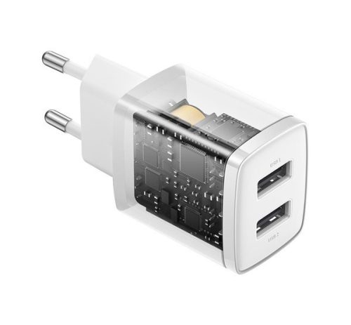 Baseus hálózati gyorstöltő 2xUSB, 10.5W, fehér