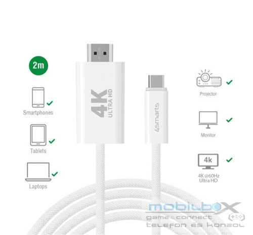 4smarts USB-C / HDMI kábel, 2m, fehér