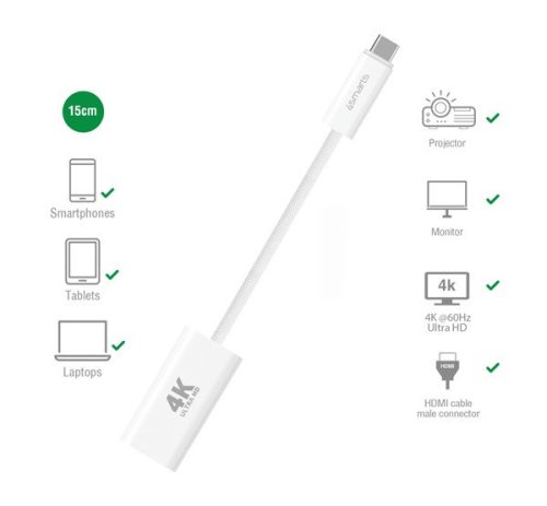 4smarts USB-C - HDMI adapter 15cm, fehér