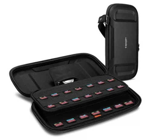 Spigen Rugged Armor Pro Nintendo Switch játékkártya tároló tok, Airtag tartóval, fekete