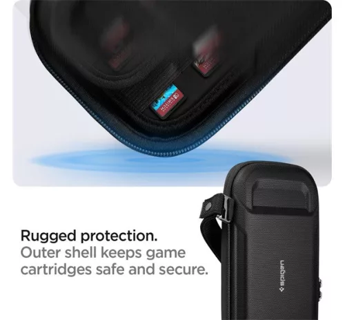 Spigen Rugged Armor Pro Nintendo Switch játékkártya tároló tok, Airtag tartóval, fekete
