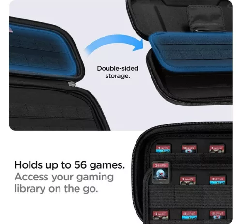 Spigen Rugged Armor Pro Nintendo Switch játékkártya tároló tok, Airtag tartóval, fekete