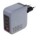 Forcell hálózati gyorstöltő 3xUSB-C + USB-A, PD + QC 4.0, 4A, 100W, kék