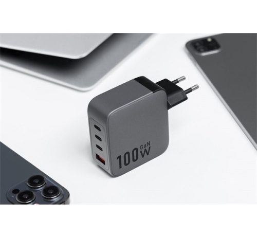 Forcell hálózati gyorstöltő 3xUSB-C + USB-A, PD + QC 4.0, 4A, 100W, kék