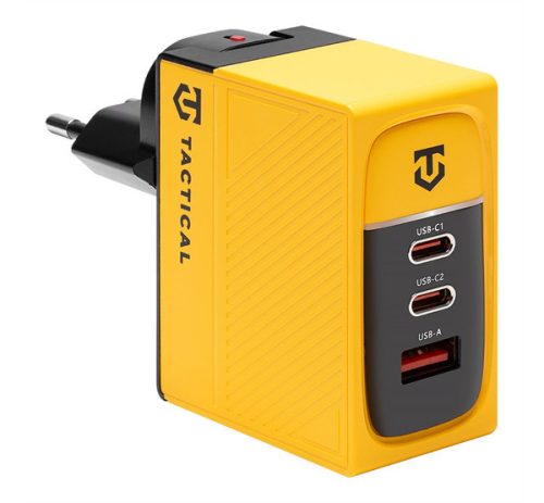 Tactical Nett Warrior gyorstöltő adapter USB-A+ 2 USB-C, 100W, sárga