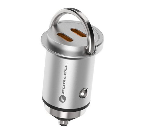 Forcell F-energy Mini autós szivargyújtó töltő 2xUSB-C, PD, 30W, ezüst
