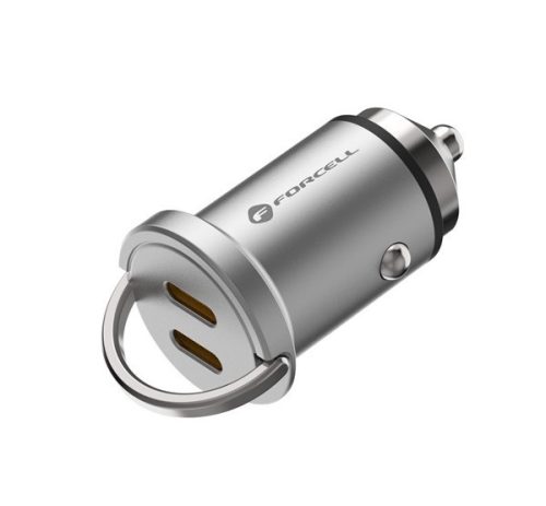 Forcell F-energy Mini autós szivargyújtó töltő 2xUSB-C, PD, 30W, ezüst