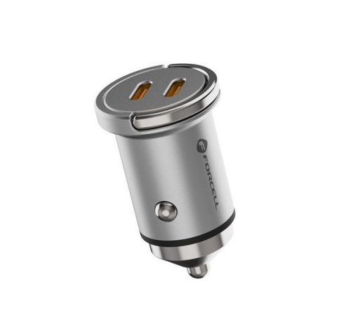 Forcell F-energy Mini autós szivargyújtó töltő 2xUSB-C, PD, 30W, ezüst