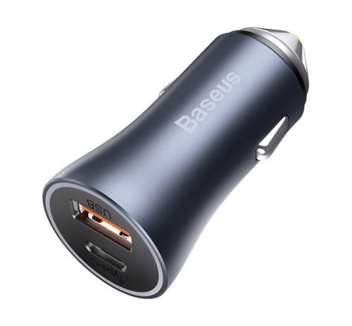 Baseus Golden Contactor Pro autós szivargyújtó töltő, USB-A + USB-C, QC4.0, PD, SCP, 40W, szürke