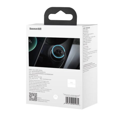 Baseus Golden Contactor Pro autós szivargyújtó töltő, USB-A + USB-C, QC4.0, PD, SCP, 40W, szürke