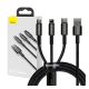 Baseus Tungsten Gold 3in1 USB-kábel, USB / micro-USB / USB-C / Lightning, 3,5 A, 1,5 m, fekete