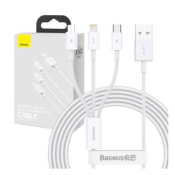   Baseus Superior Series 3in1 töltő- és adatkábel, USB / microUSB / USB-C / Lightning, 3,5 A, 1,2 m, fehér
