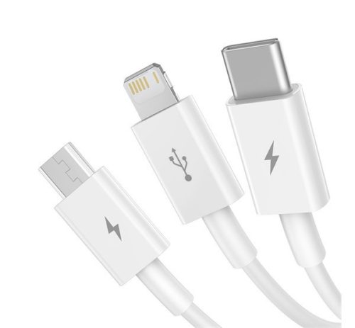 Baseus Superior Series 3in1 töltő- és adatkábel, USB / microUSB / USB-C / Lightning, 3,5 A, 1,2 m, fehér