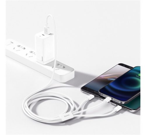 Baseus Superior Series 3in1 töltő- és adatkábel, USB / microUSB / USB-C / Lightning, 3,5 A, 1,2 m, fehér