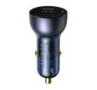 Baseus autós szivargyújtó töltő digitális kijelzővel, USB-A + USB-C, QC3.0+PD, 5A, 65W, fekete