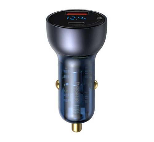 Baseus autós szivargyújtó töltő digitális kijelzővel, USB-A + USB-C, QC3.0+PD, 5A, 65W, fekete
