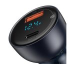 Baseus autós szivargyújtó töltő digitális kijelzővel, USB-A + USB-C, QC3.0+PD, 5A, 65W, fekete