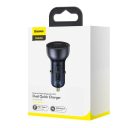 Baseus autós szivargyújtó töltő digitális kijelzővel, USB-A + USB-C, QC3.0+PD, 5A, 65W, fekete