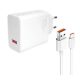 Xiaomi MDY-12-EH gyári hálózati töltő adapter USB-A+ USB-C kábel, 67W, fehér, ECO csomagolásban