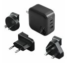 Energea Travelite GAN66 1xUSB-A/ 2xUSB-C utazó gyorstöltő adapter, (PD-PPS-QC 3.0) 66W, fekete (US/EU)