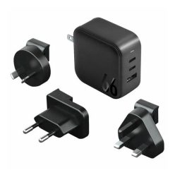   Energea Travelite GAN66 1xUSB-A/ 2xUSB-C utazó gyorstöltő adapter, (PD-PPS-QC 3.0) 66W, fekete (US/EU)